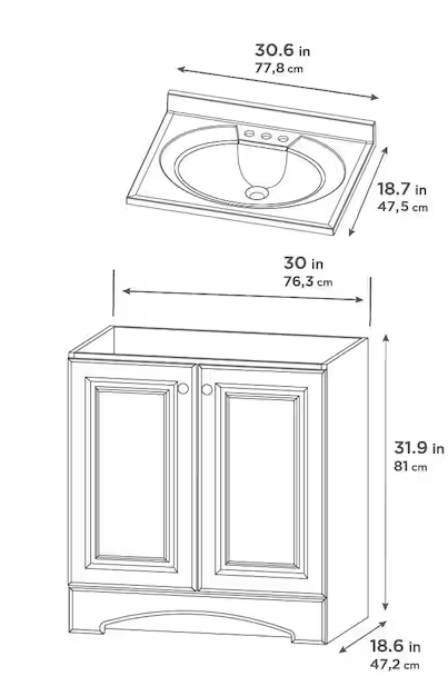 Photo 2 of 31 in. W x 19 in. D x 35 in. H Single Sink Freestanding Bath Vanity in White with White Cultured Marble Top