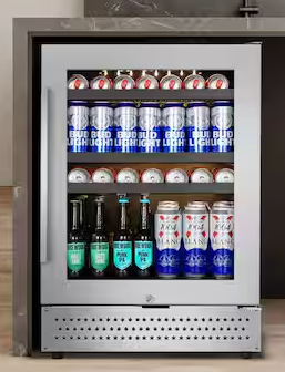 Photo 1 of 24 in. 190 (12 oz.) Can Seamless Single Zone Built-In/Freestanding Beverage Cooler with Childproof Lock, Stainless Steel