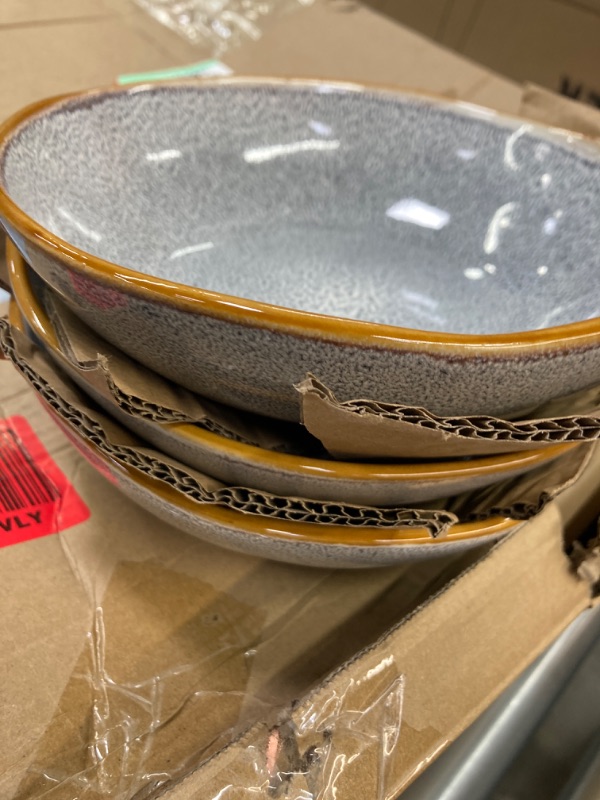 Photo 1 of AmorArc Ceramic Dinnerware Sets, Handmade Reactive Glaze Plates and Bowls Set, Highly Chip and Crack Resistant | Dishwasher & Microwave Safe, Service for 4 (12pc) Blue-Service for 4