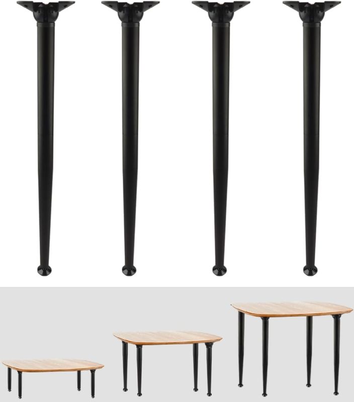 Photo 1 of 28 Inch Tall Folding Table Legs, Height Adjustable DIY Metal Furniture Legs with Rubber Pads for Desk, Nightstand, Coffee Table, Black, Set of 4