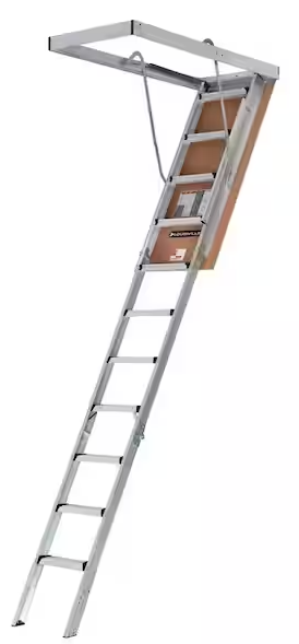 Photo 1 of (7 ft.- 10 ft. Ceiling Height) Aluminum Attic Ladder (22.5 in. x 54 in. Rough Opening) 375 lbs. Type IAA Load Capacity