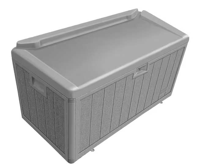 Photo 1 of 110 Gal. Grey Resin Wood Look Outdoor Storage Deck Box with Lockable Lid