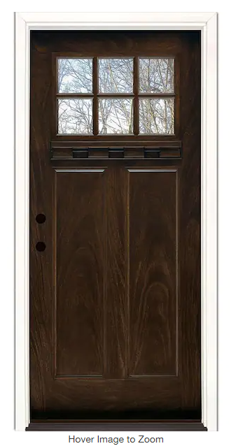 Photo 1 of 37.5 in. x 81.625 in. 6 Lite Craftsman Stained Chestnut Mahogany Right-Hand Inswing Fiberglass Prehung Front Door