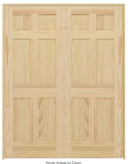 Photo 1 of 48 in. x 80 in. Universal 6-Panel Unfinished Pine Wood Double Prehung Interior French Door with Nickel Hinges