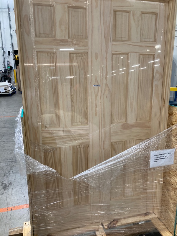 Photo 1 of 48 in. x 80 in. Universal 6-Panel Unfinished Pine Wood Double Prehung Interior French Door with Nickel Hinges