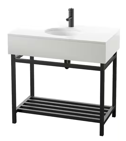 Photo 1 of 36 in. W x 20 in. D x 34 in. H Bath Vanity in Black with Stone Vanity Top in White with White Basin