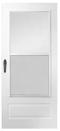 Photo 1 of 200 Series 32 in. x 80 in. White Universal 3/4 Light Mid-View Aluminum Storm Door with Black Handle Set