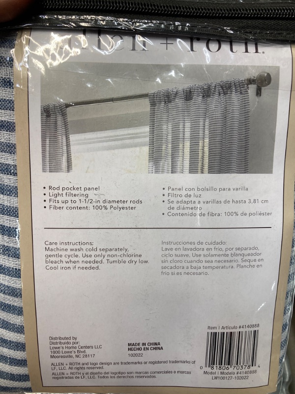 Photo 1 of allen + roth 84-in Navy Light Filtering Rod Pocket Single Curtain Panel (4 SETS)