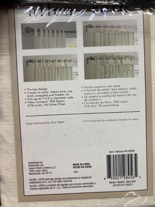 Photo 3 of allen + roth 84-in Ivory Light Filtering Tie Top Single Curtain Panel (3 SETS)