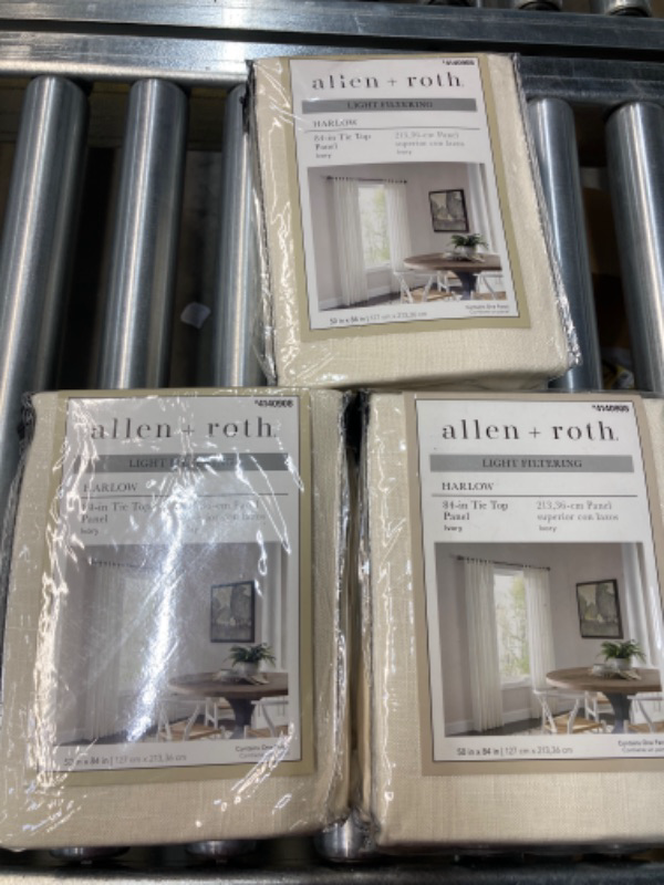 Photo 2 of allen + roth 84-in Ivory Light Filtering Tie Top Single Curtain Panel (3 SETS)