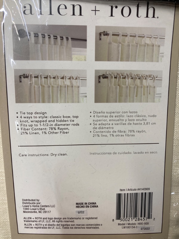 Photo 1 of allen + roth 95-in Ivory Light Filtering Tie Top Single Curtain Panel (2 SETS)
