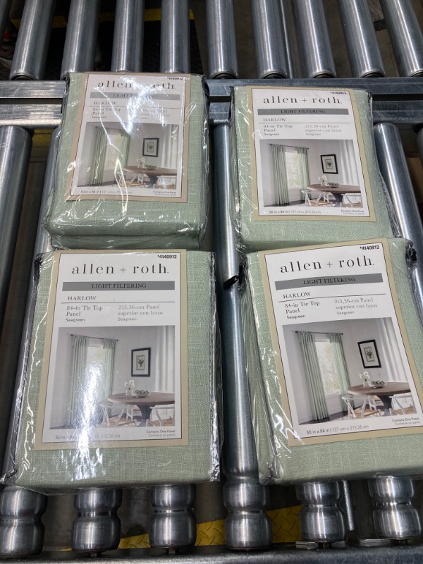 Photo 2 of allen + roth 84-in Sea Green Light Filtering Tie Top Single Curtain Panel (4 SETS)