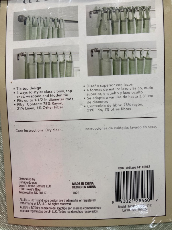 Photo 3 of allen + roth 84-in Sea Green Light Filtering Tie Top Single Curtain Panel (4 SETS)