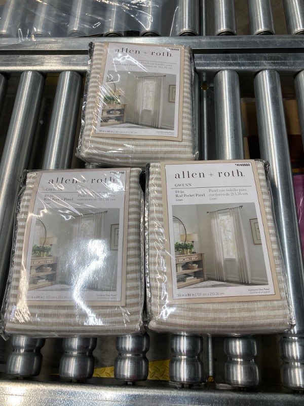 Photo 2 of allen + roth 84-in Linen Light Filtering Rod Pocket Single Curtain Panel (3 SETS)