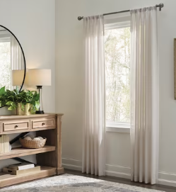 Photo 1 of allen + roth 84-in Linen Light Filtering Rod Pocket Single Curtain Panel (3 SETS)