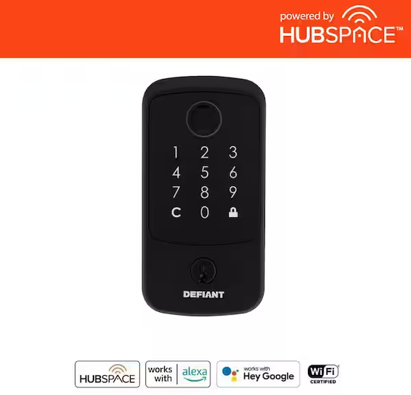 Photo 1 of Hubspace Matte Black Square Biometric Fingerprint Electronic Touchpad Deadbolt