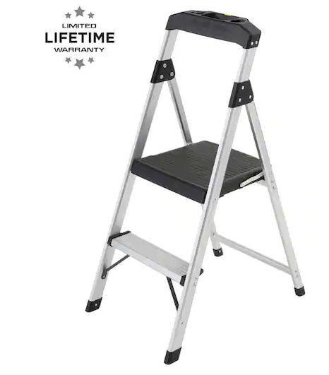 Photo 1 of 2-Step Aluminum Step Stool Ladder, 250 lbs. Type I Duty Rating (8ft. Reach Height)