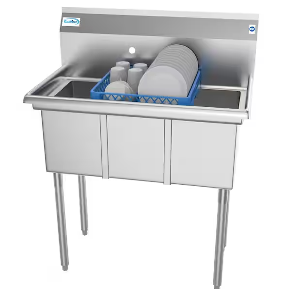 Photo 1 of 36 in. Freestanding Stainless Steel 3 Compartments Commercial Sink