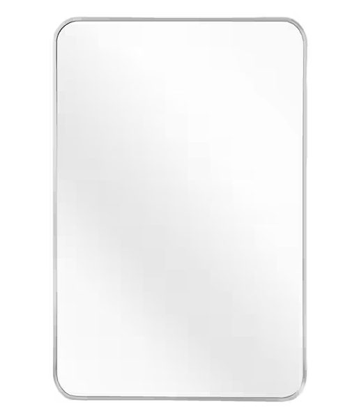 Photo 1 of 30 in. W x 40 in. H Rectangular Framed Wall Mounted Bathroom Vanity Mirror in Silver