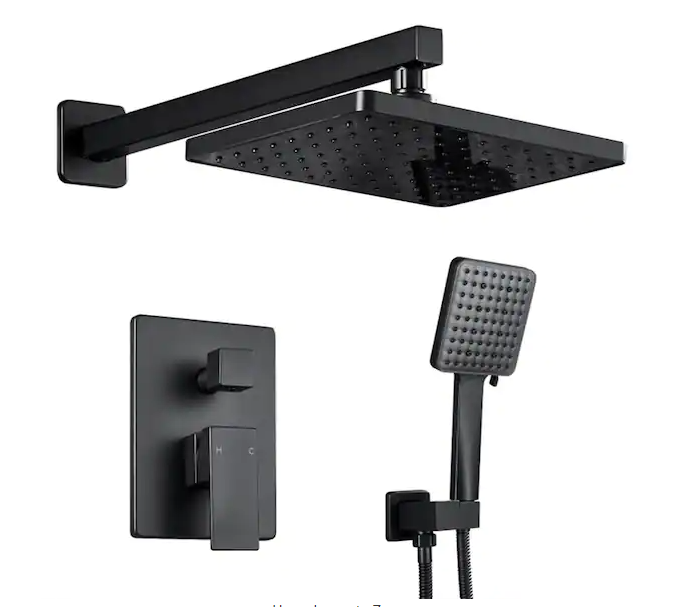 Photo 1 of 2-Handle 2- -Spray of Rain Shower Faucet and HandShower Combo Kit with Rectangle Shower Head in Black (Valve Included)