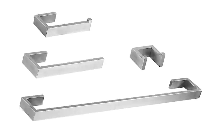 Photo 1 of 4-Piece Bath Hardware Set Towel Rack in Brushed Nickel with Toilet Paper Holder Towel Hook and 24 in. Towel Bar