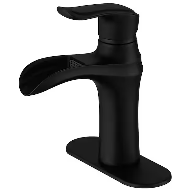 Photo 1 of BWE
Waterfall Single Hole Single-Handle Low-Arc Bathroom Faucet With Deck Plate in Matte Black