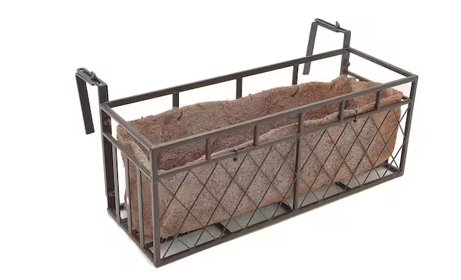 Photo 1 of 20 in. Lattice Criss Cross Wrought Iron Railing Planter with Coco Fiber Liner