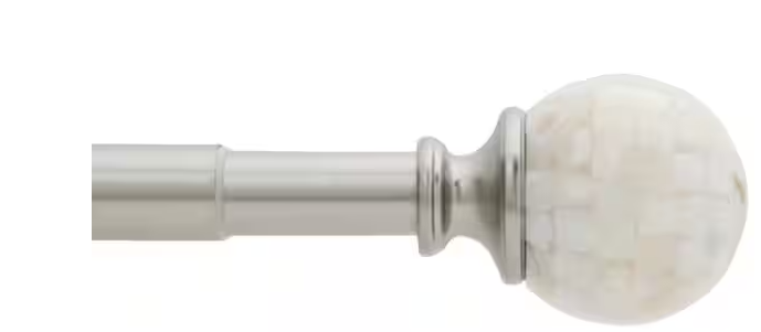 Photo 1 of 36 in. - 72 in. Telescoping 1 in. Single Curtain Rod Kit in Brushed Nickel with Shell Ball Finial