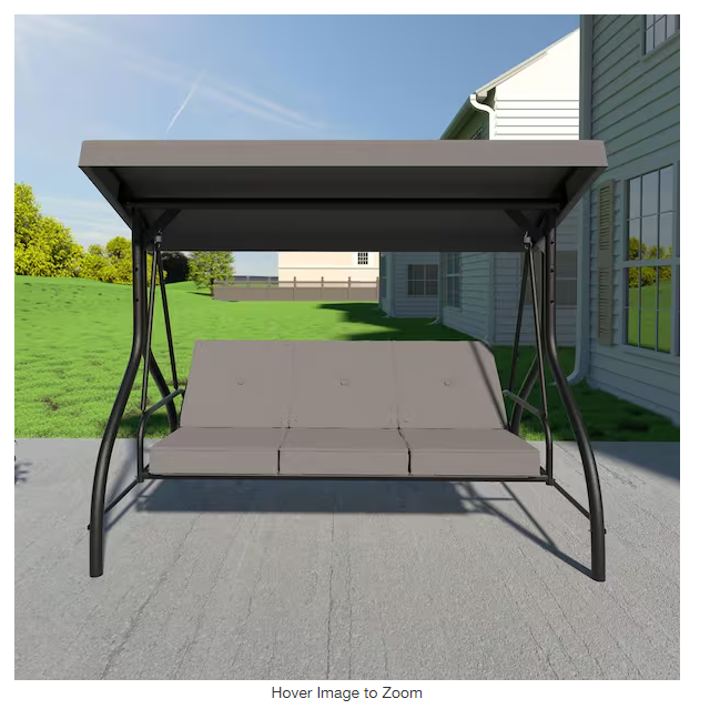 Photo 1 of 3-Seat Converting Canopy Patio Swing Steel Lounge Chair with Cushions