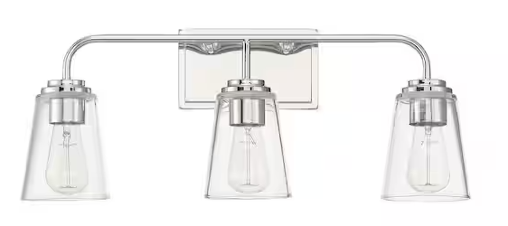 Photo 2 of 24 in. W x 9.75 in. H 3-Light Polished Nickel Bathroom Vanity Light with Clear Glass Shades