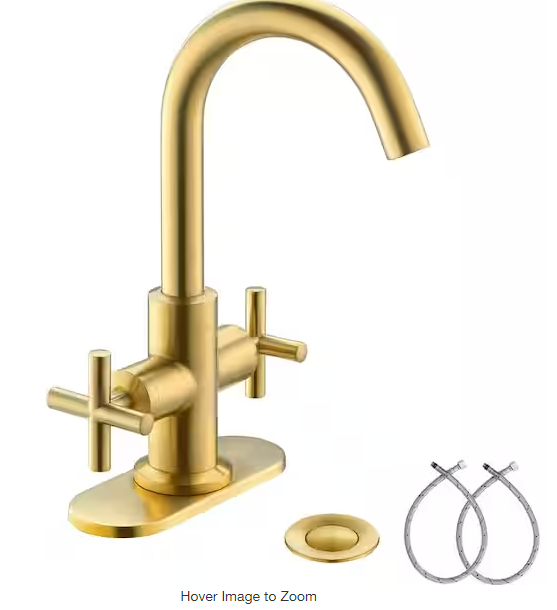 Photo 1 of 4 in. Centerset 2-Handle Bathroom Faucet with Drain in Brushed Gold