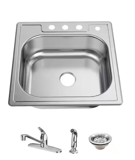 Photo 2 of 25 in. Drop-In Single Bowl 20 Gauge Stainless Steel Kitchen Sink with Faucet and Sprayer