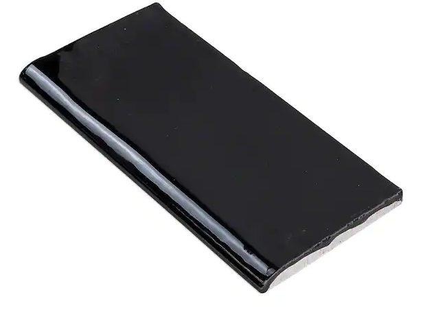 Photo 1 of Catalina Black 3 in. x 6 in. Polished Ceramic Wall Bullnose Tile