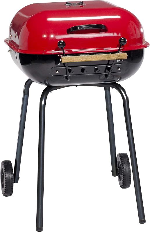 Photo 1 of Americana Swinger Charcoal Grill with Two Side Tables, Red
**SCRATCTHES ON TOP AND INSIDE OF GRILL** SEE PHOTOS FOR MORE INFORMATION