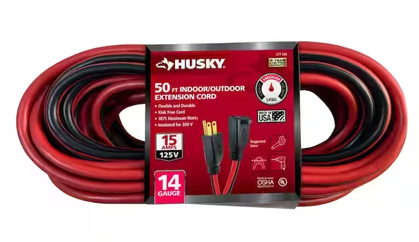 Photo 1 of 50 ft. 14/3 Medium Duty Indoor/Outdoor Extension Cord, Red/Black