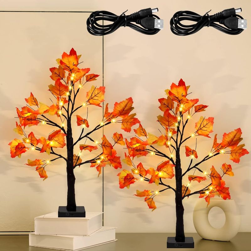 Photo 1 of 2Pack 24" Bonsai Lighted Maple Tree Light for Christmas Thanksgiving Fall Decorations,24 LED Tabletop Artificial Fall Tree Lamp Light for Wedding Party Gifts Indoor Outdoor Autumn Harvest Home Décor