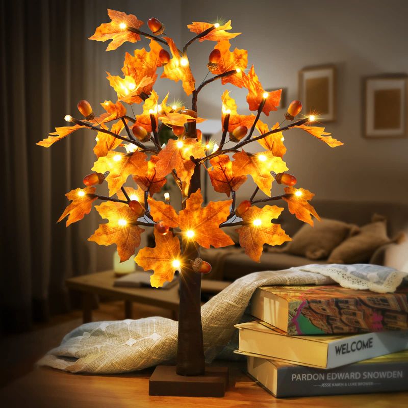 Photo 1 of 21''Bonsai Lighted Maple Tree Light Fall Decorations for Home- 24 Led Artificial Fall Tree Lamp with 12 Acorn,Fall Centerpieces for Table Halloween Thanksgiving Fireplace Decor,Battery/USB Powered