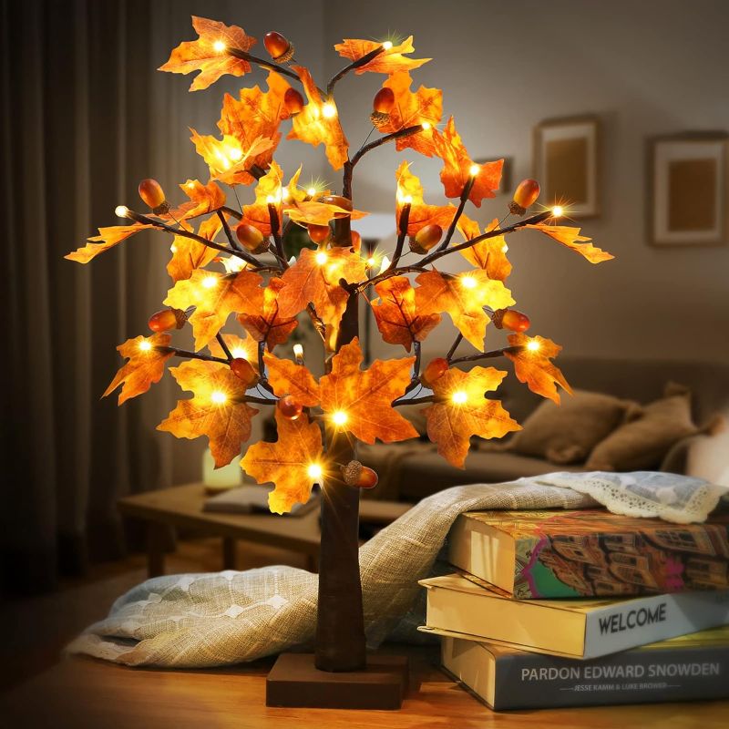 Photo 1 of 21''Bonsai Lighted Maple Tree Light Fall Decorations for Home- 24 Led Artificial Fall Tree Lamp with 12 Acorn,Fall Centerpieces for Table Halloween...