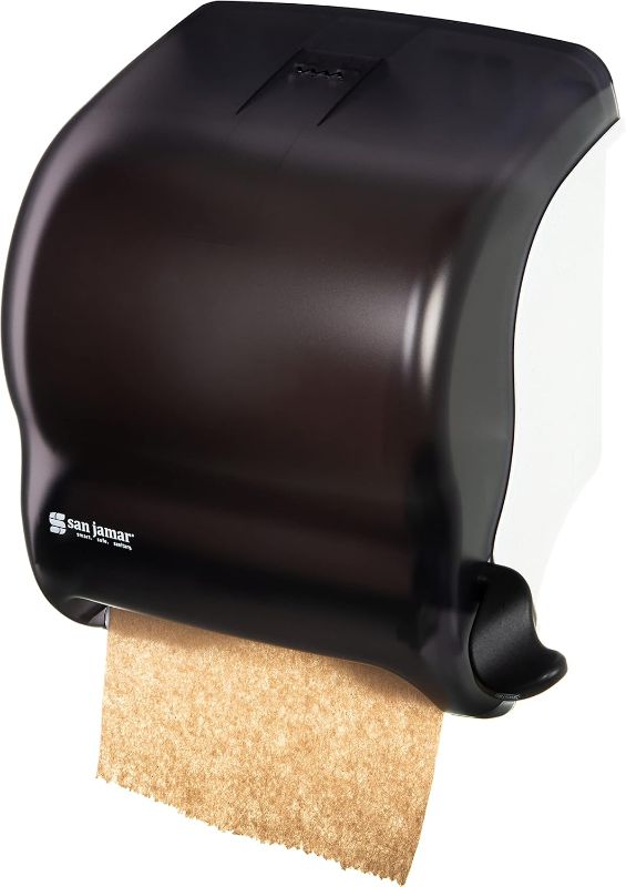 Photo 1 of ***Drilling holes broken***San Jamar Element Paper Towel Dispenser, Classic Commercial Paper Dispenser for Wall Mount Fits All Core Sizes with Bio-Kleen Lever, Plastic, Universal Roll Paper Qualities, Black Pearl