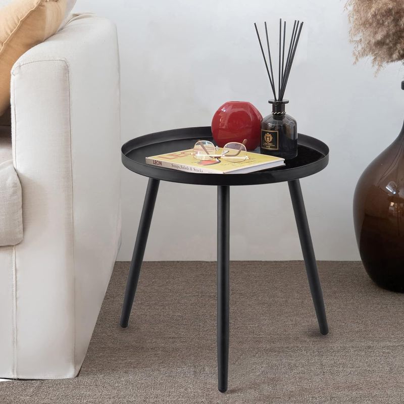 Photo 1 of AOJEZOR End Table,Round End Table Ideal for Any Room-Side Tables Living Room,Side Tables Bedroom,Metal Structure Side Table Great for Indoor & Outdoor,Matte Gray Tray with 3 Gold Legs Accent Table Grey/Gold