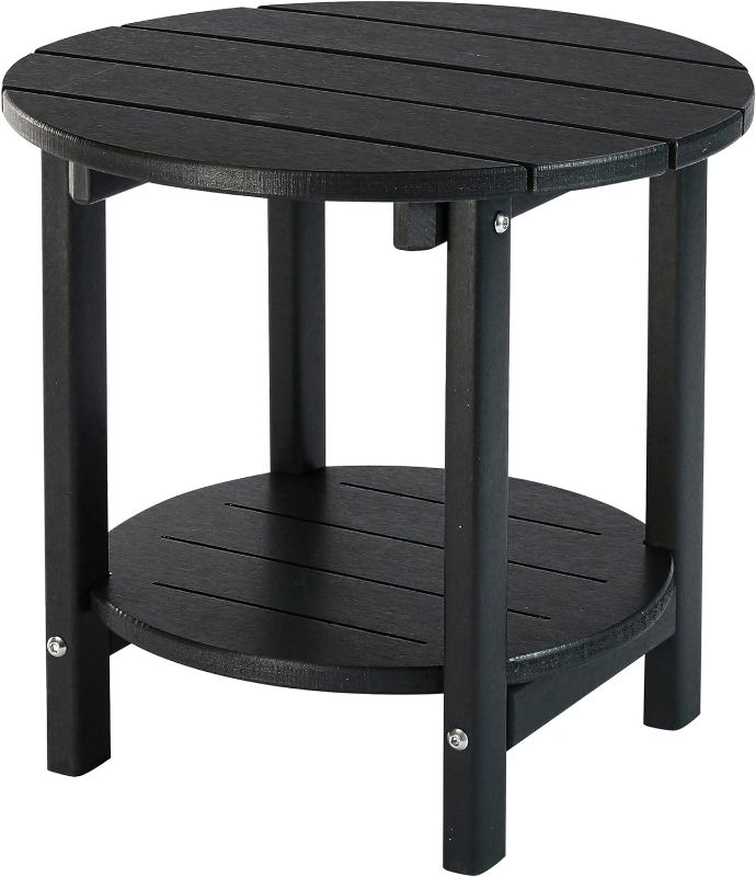 Photo 1 of LOENIY 2 -Tier Outdoor Side Table HDPE Adirondack Table Patio Side Table Weather Resistant End Table Small Outdoor Table (Round, Black ) Round