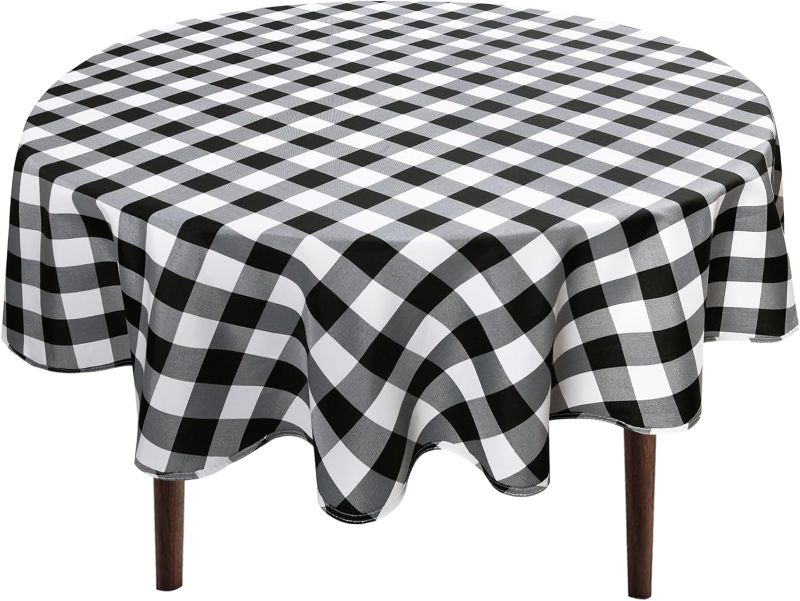 Photo 1 of ***2 PACK*** WRACRA Checkered Round Tablecloth 47 Inch - Waterproof Stain and Wrinkle Resistant Washable Fabric Table Cloth for Dining Room Party Outdoor Picnic, Black and White