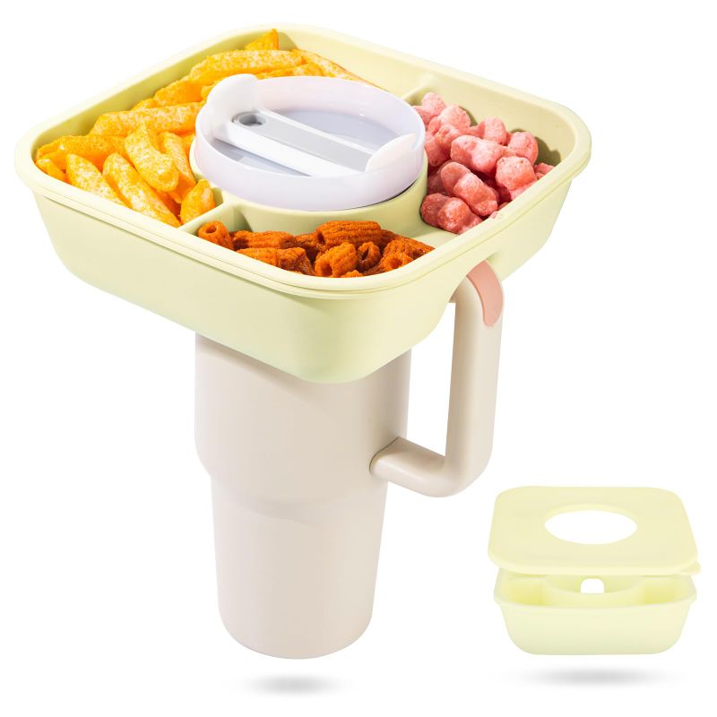 Photo 1 of *** BUNDLE X 2 *** Stanley Snack Tray with Lid,7.87" wide * 2.76" deep,Silicone Snack Bowl for Stanley Cup 40 Oz Tumbler with Handle, Perfect Stanley Cup Accessories. Beige