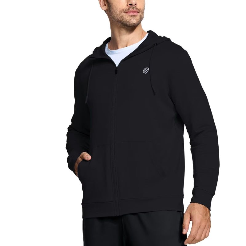 Photo 1 of VEBOON Men's Zip Up Hoodie Athleisure Basic Sweatshirt Fall Plain Soft Long Sleeve Running Jacket with Pocket 2XL Black 