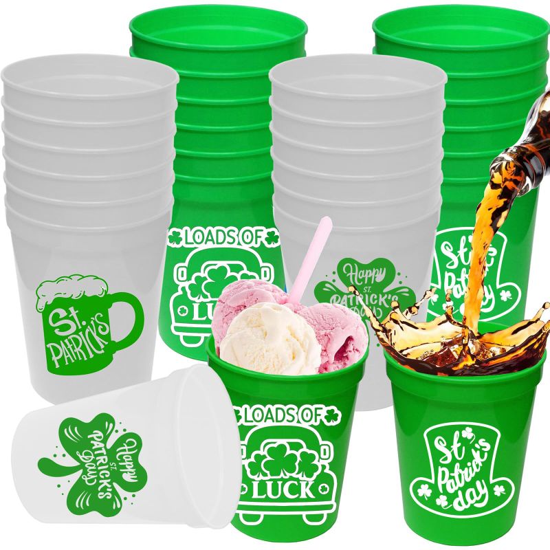 Photo 1 of *** BUNDLE X 3 *** ANYMONYPF 20 Pcs St Patrick's Day Party Cups Shamrock Party Supplies 12 OZ Happy St Patrick's Day Reusable Plastic Cups St Patrick's Day Drinking Cups for St Patrick's Day Party Favors