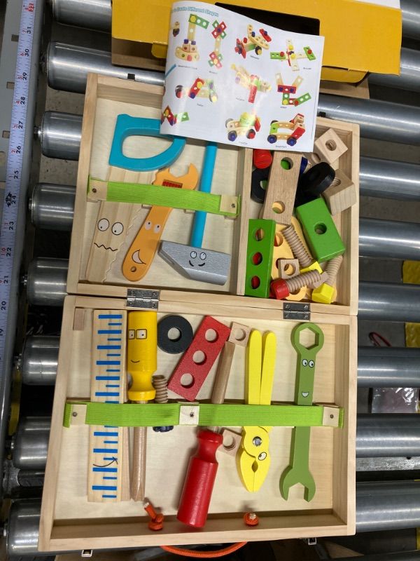 Photo 2 of Tool Kit for Kids Tool Set Wooden Tool Box Set with Colorful Tools Pretend Play Toys Gifts for Toddlers Boys Girls