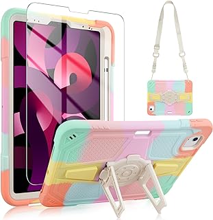 Photo 1 of PK-PRO 11- Colorful for iPad Air 5th/4th Generation Case 10.9'' with Screen Protector, iPad Pro 11 Inch Case 4th/3rd/2nd/1st Gen 2022/2021/2020/2018 for Kids Stand Shoulder Strap Pencil Holder Rugged Cover-Pink