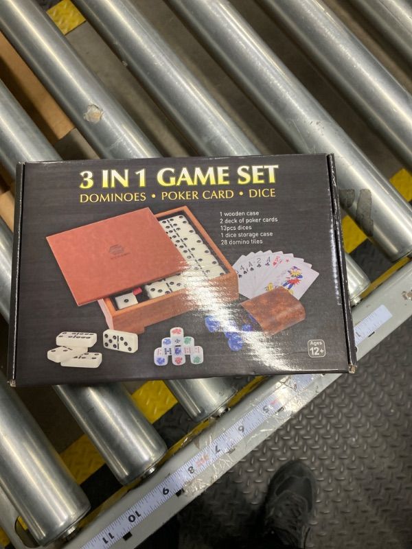 Photo 1 of 3in1 Dice Game Set,Dominoes,Playing Cards and Dices,Game Set for Family Nights(with Wooden Case)