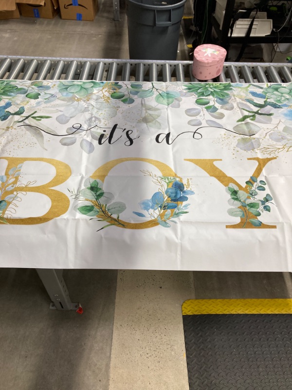 Photo 2 of Funnytree It's a Boy Baby Shower Backdrop Succulent and Eucalyptus Leaves Background Birthday Kids Party Supplies Cake Table Decor Banner Photobooth Props Gift Favors 5.9'x3.6' (5 PACK)