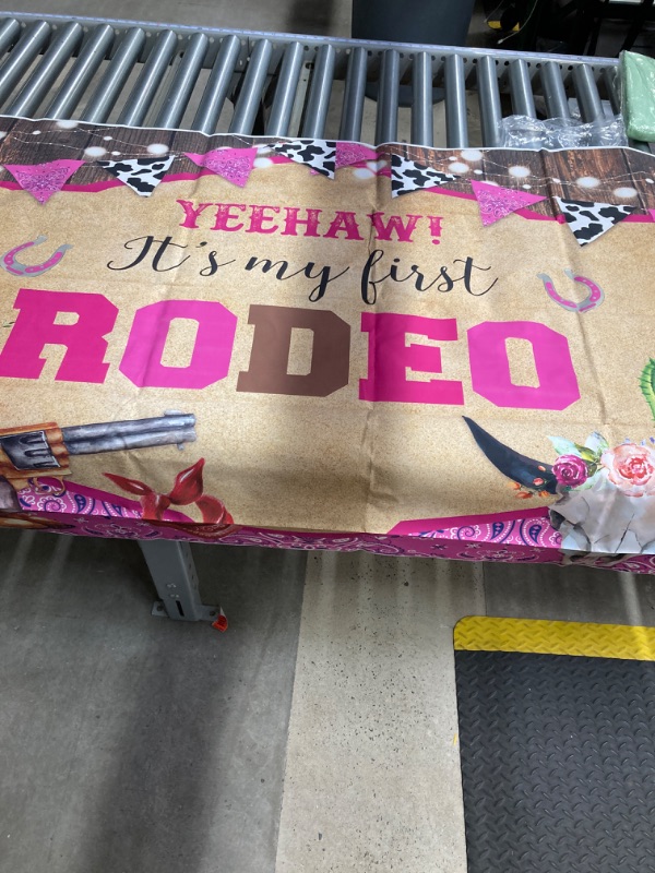 Photo 2 of Allenjoy This is My First Rodeo 1st Birthday Backdrop for Girl Western Cowgirl Mexican Cactus Rustic Wood Wild West Baby Shower Pink Floral Party Supplies Decorations Banner Background 70.8 x 43.3 in Pink